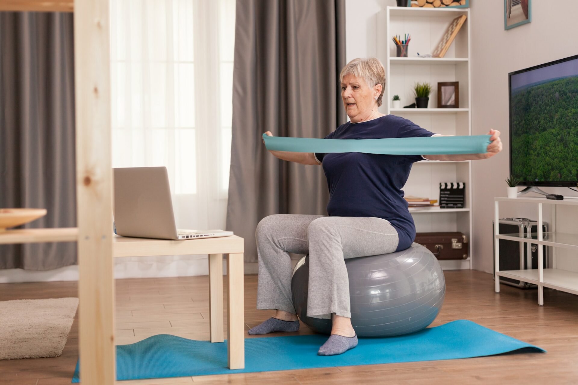 Old woman workout at home